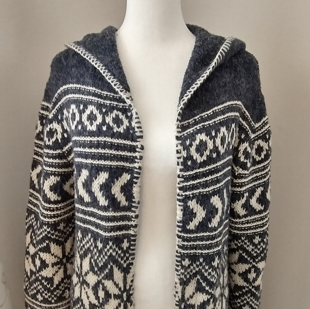 Sundance Talisman long hooded fairisle cardigan sweater M - Picture 2 of 9